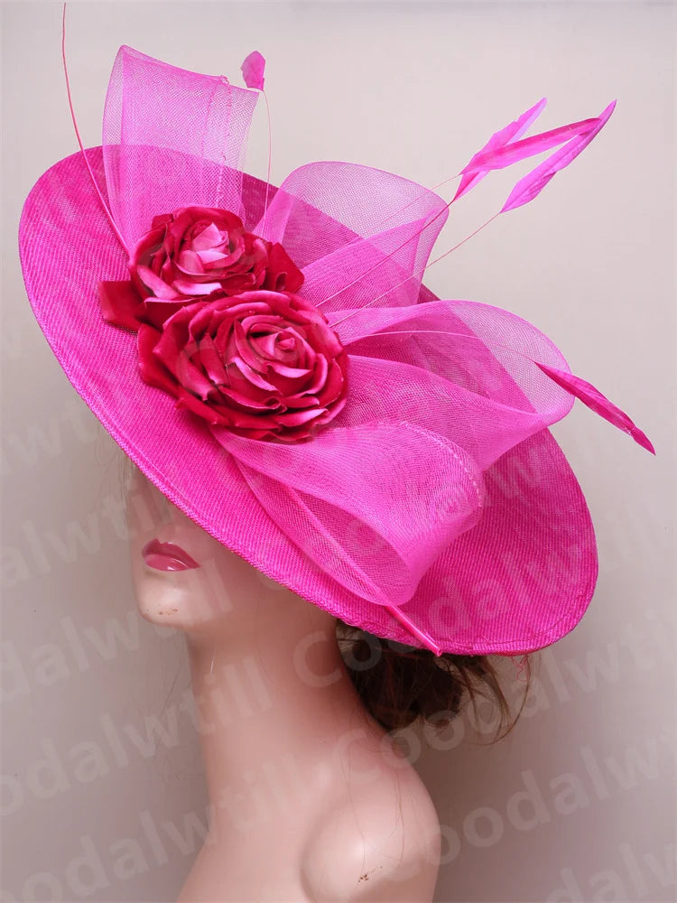 Elegant Women Church Derby Big Fascinator Hat Formal Dress Church Headpiece Bride Femme Marriage Chapeau Cap Flower Millinery