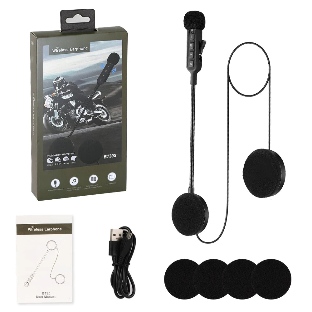BT30S Motorcycle Helmet Headset Bluetooth 5.3 Wireless Earphone Handsfree Call Kit Stereo for Rider MP3 Music Player