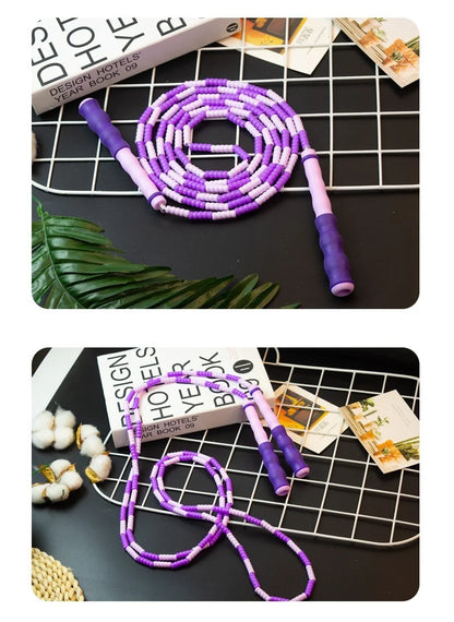 Wholesale adult and children's skipping ropes with colorful soft beads and bamboo nodes. Children's skipping ropes