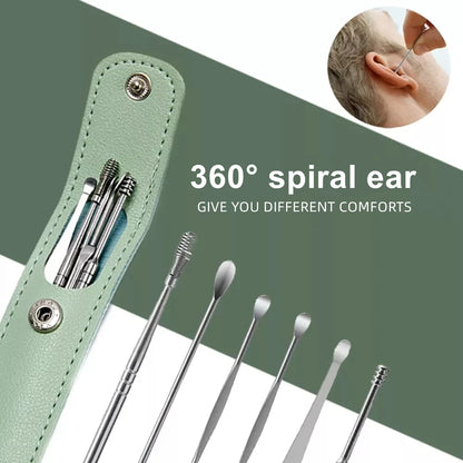 Ear Cleaning Tool Stainless Steel Ear Pick Kit &1Pc Storage Bag Earwax Remover Tool