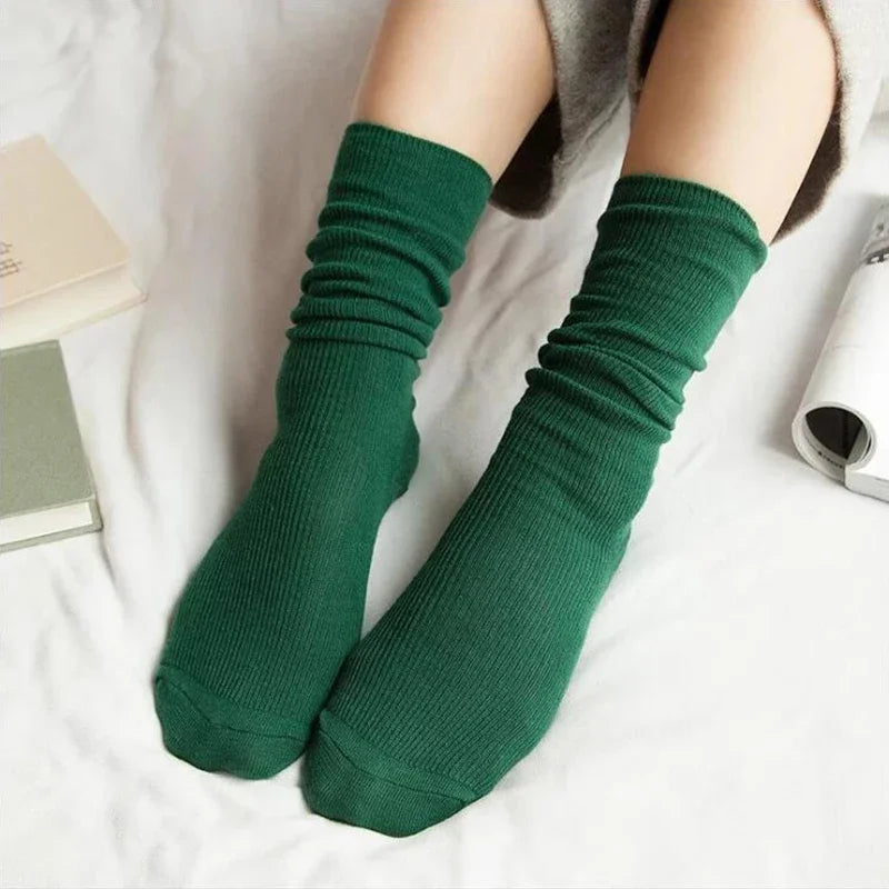 Women's Socks for Woman Winter Autumn Middle Tube Kawaii Cotton Black Red Khaki Feminino Girls Cute Stockings FDT112