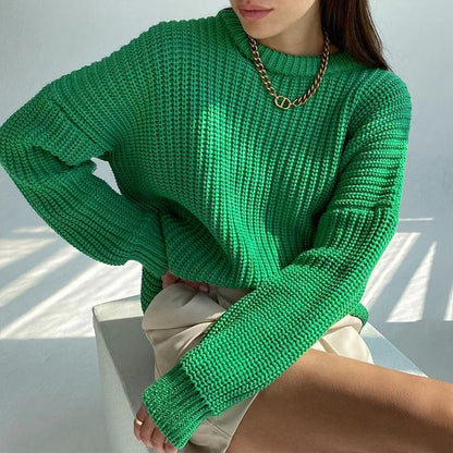 Women O-neck Long Sleeve Knitted Sweaters Autumn Winter Loose Knit Pullovers Lazy Style Oversized Sweaters Christmas Clothes