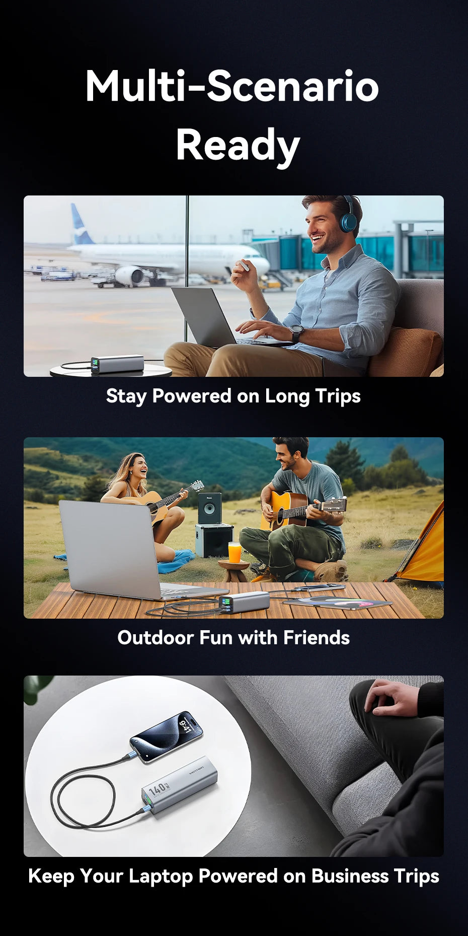 Vention Power Bank 140W 27000mAh Portable PD External Battery PowerBank 100W for Macbook Pro iPad iPhone Laptop Notebook Xiaomi