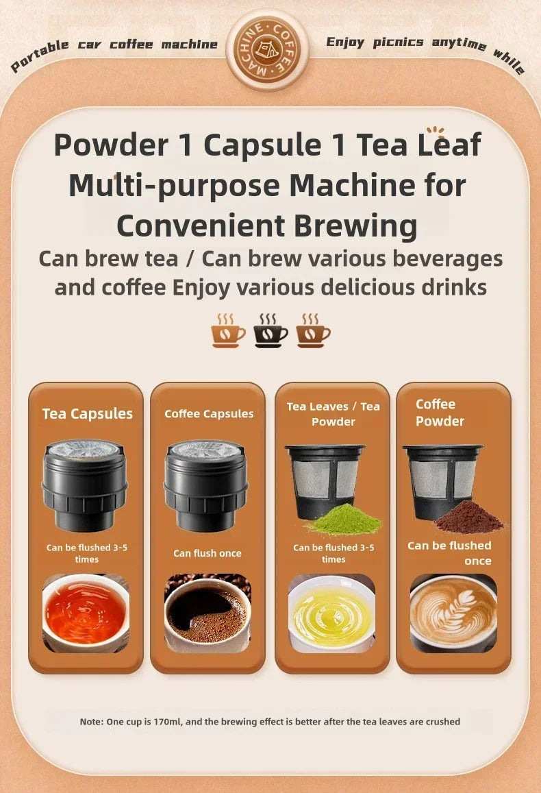 Portable Coffee Maker Electric Capsule Grind Coffee Brewer is suitable for ground coffee and KCUP Capsule coffee capsules