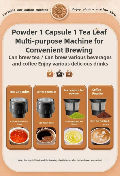 Portable Coffee Maker Electric Capsule Grind Coffee Brewer is suitable for ground coffee and KCUP Capsule coffee capsules