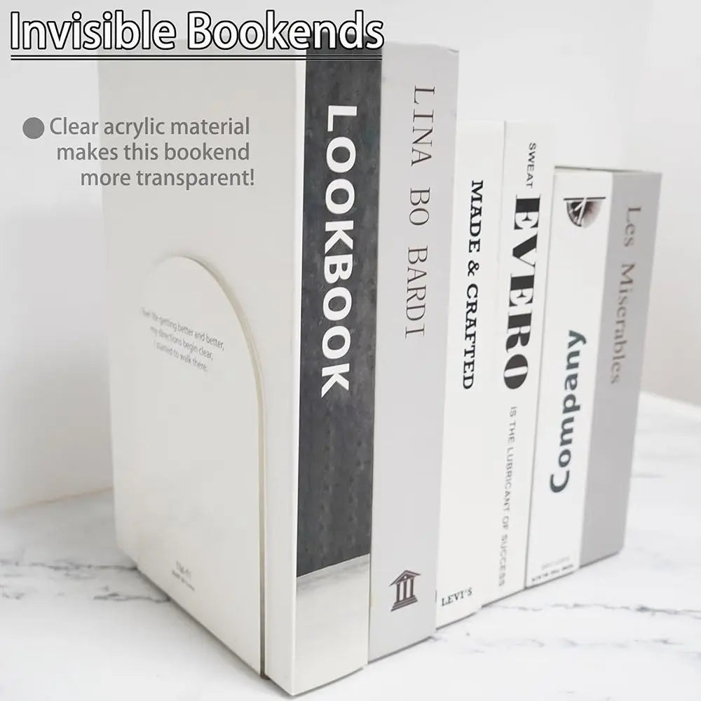 Acrylic Bookends Non-Skid Book End Clear Book Holder for School Library and Desktop Organizer Book Ends for Book Shelves