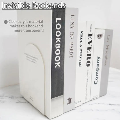 Acrylic Bookends Non-Skid Book End Clear Book Holder for School Library and Desktop Organizer Book Ends for Book Shelves