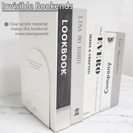 Acrylic Bookends Non-Skid Book End Clear Book Holder for School Library and Desktop Organizer Book Ends for Book Shelves