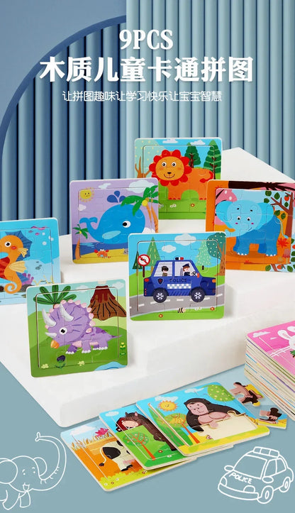 3D Puzzles Cartoon Animals Wooden Montessori Game Kids Cognitive Jigsaw Puzzle Baby Toys Educational Toys for Children Toddler