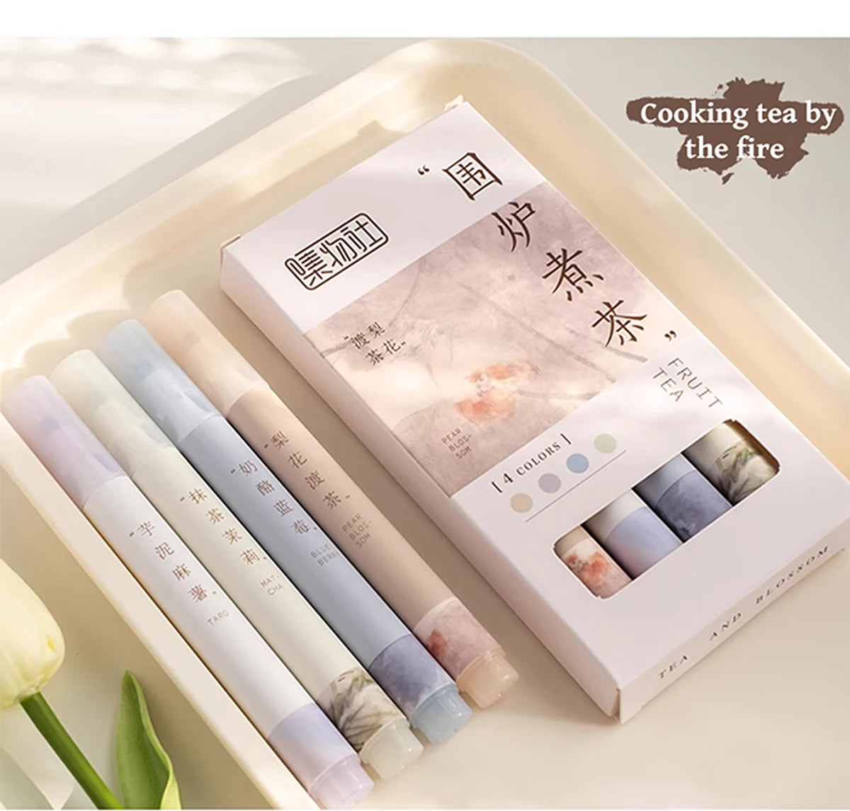 4PCS Retro Style Handbook Pen Marker Graffiti Brush Inscription Pen Office Culture and Educational Supplies