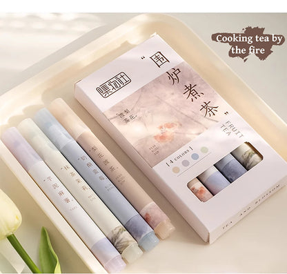 4PCS Retro Style Handbook Pen Marker Graffiti Brush Inscription Pen Office Culture and Educational Supplies