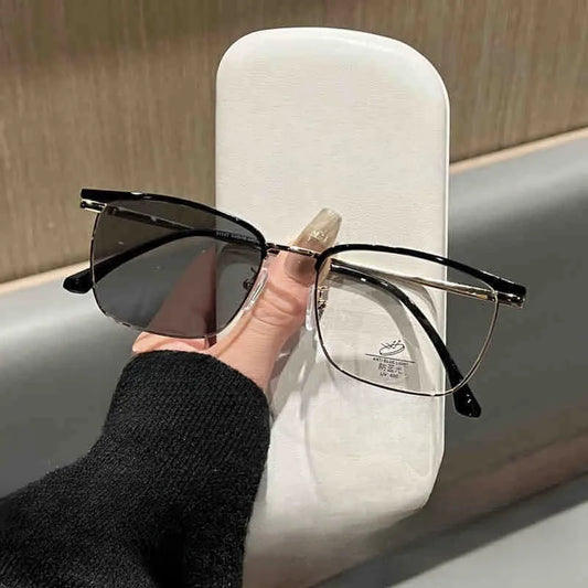 Photochromic Anti Radiation  Glasses  Korean Square Metal Men Women Eyeglasses Fashion Anti Blue Light Glass