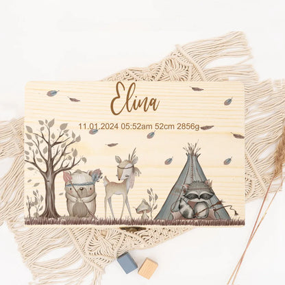 Baby Memory Box As A Gift for A Birth or Baptism Personalized Wooden Keepsake Boxes Newborn Animal with Name Birth Dates Case