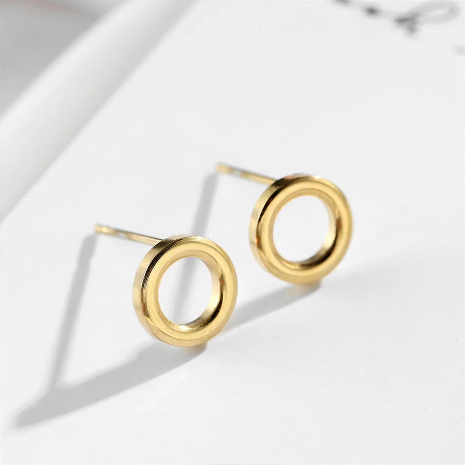 e-Manco Ladies Small Round Safety Pin Earrings Women Stainless Steel Earrings Trending Ear Ring Studs Jewelry