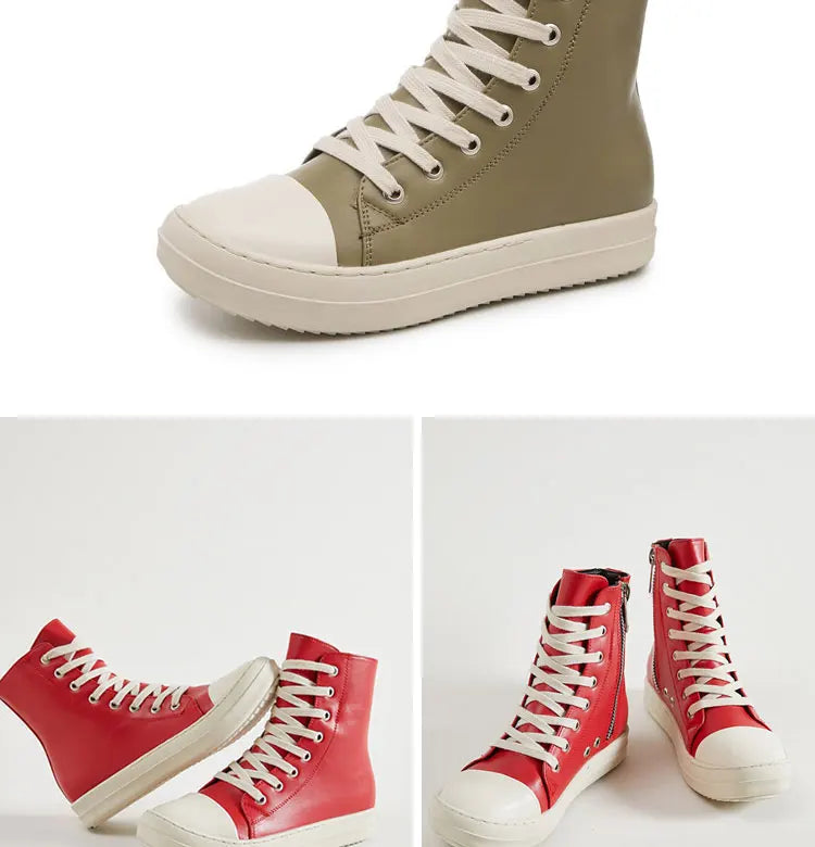 Owens women's sports shoes, men's sports shoes, 2025 spring and autumn lace-up flat casual shoes thick sole high top sports shoe