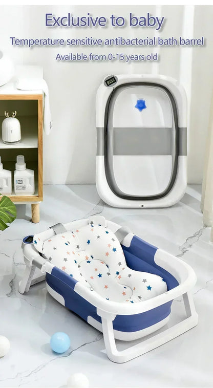 Foldable Baby Bathtub with Temperature Sensor for Newborn Toddlers Children Bathing Sit Lie Down Shower Tray Home Travel Tub