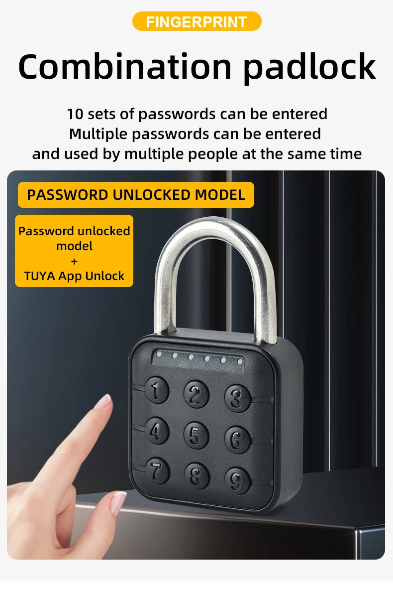 Smart Biometric Fingerprint Pad Lock Keyless Anti Theft Padlock IP67 Waterproof Home Travel Security Electronic Password Lock