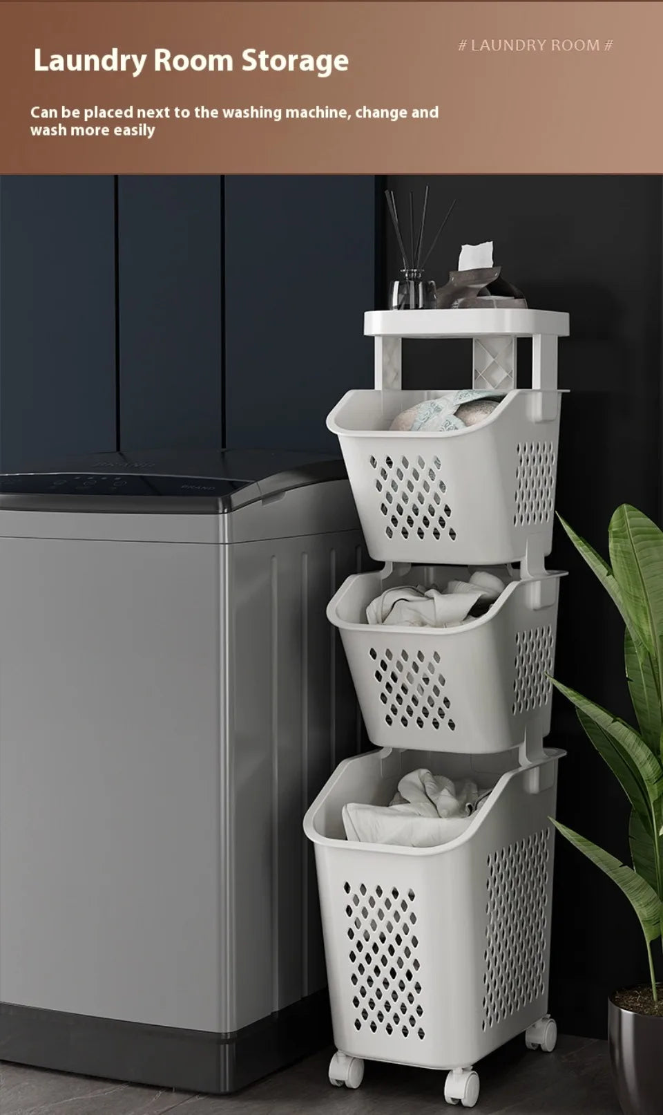 Multilayer Laundry Storage Basket Wheels Pp Plastic Laundry Baskets With Wheel Household Sundries Bathroom Toilet Storage Rack