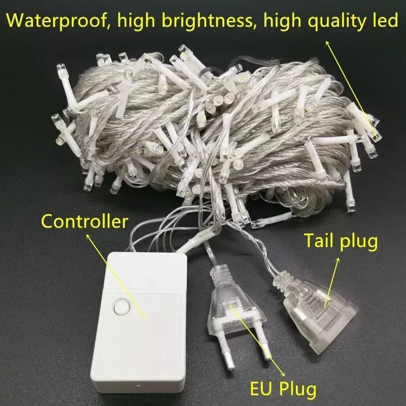 LED String Light 220V EU Plug Night Light 8 Modes Indoor Outdoor Decor Wedding Party Christmas Tree Home Garden Patio Decoration