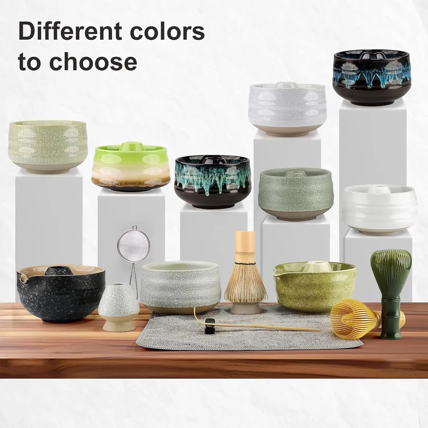 Matcha Set Kit Japanese Ceremony Green/Pink/White With Bamboo Spoon/Scoop, Whisk Holder, Matcha Bowl Matcha Gift Set