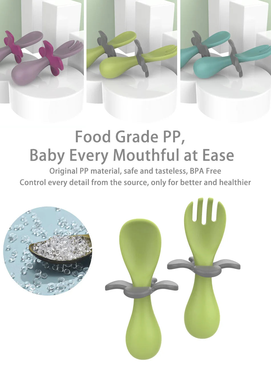 2pcs/set Food Grade Silicone Mini Fork Spoon For Baby petal  Print Utensils Set Feeding Spoon Learn To Eat Children's Tableware