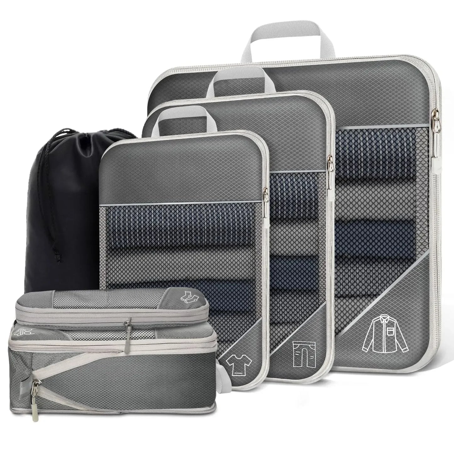 Expandable Compression Packing Cubes for Suitcases,6 Set Lightweight Travel Packing Organizer for Travel Carry on Suitcase Bags