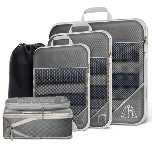 Expandable Compression Packing Cubes for Suitcases,6 Set Lightweight Travel Packing Organizer for Travel Carry on Suitcase Bags