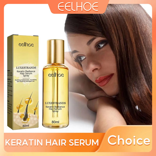 EELHOE Keratin Hair Serum Spray Deeply Moisturizing Hair Conditioner Treatment Anti Frizz Repair Damaged Hair Smoothing Oil 80ml