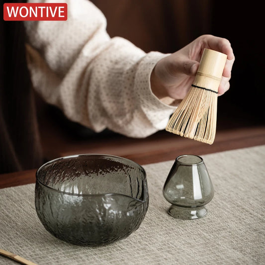 5Pcs Matcha Whisk Set Clear Glass Matchas Tea Set Matcha-Making Kit with Matcha Bowl Matcha Cup Matcha-Whisk for Tea Lovers