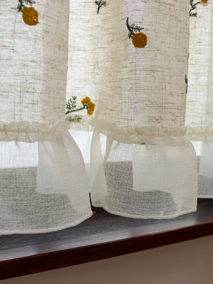 Linen Embroidery Curtain Small Fresh Curtain Rustic Wind Drift Window Curtain Ambience Sense Short Curtain