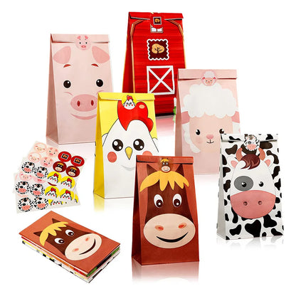 10/20/30pcs Cute Farm Animal Paper Bag Candy Bag Farm Birthday Party Supplies Gift Bag