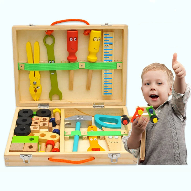 Educational Montessori Kids Toys Plastic Wooden Toolbox Pretend Play Set Children Nut Screw Assembly Simulation Carpenter Tool