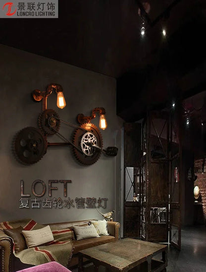 Industrial Style Wall Lamp Living Room Personalized Creative Gear Water Pipe Bedroom Decorative Wall Hangings Wall Retro Lamps