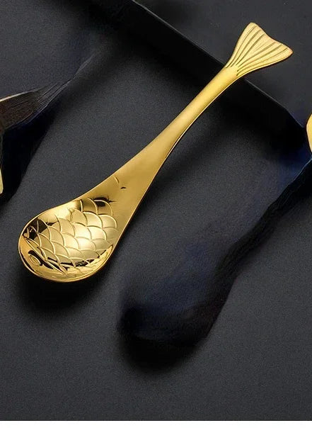 304 stainless steel spoon spoon creative fish-shaped cartoon fish spoon dessert spoon rice spoon gold-plated  stirring spoons