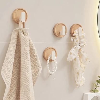 Self Adhesive Wall Hooks Walnut Hanging Hooks For Kitchen Bathroom Solid Hook Coat Storage Hook Home Towel Key Bag Decor Holder