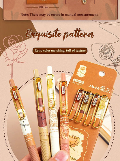 4PCS Retro Style Handbook Pen Marker Graffiti Brush Inscription Pen Office Culture and Educational Supplies