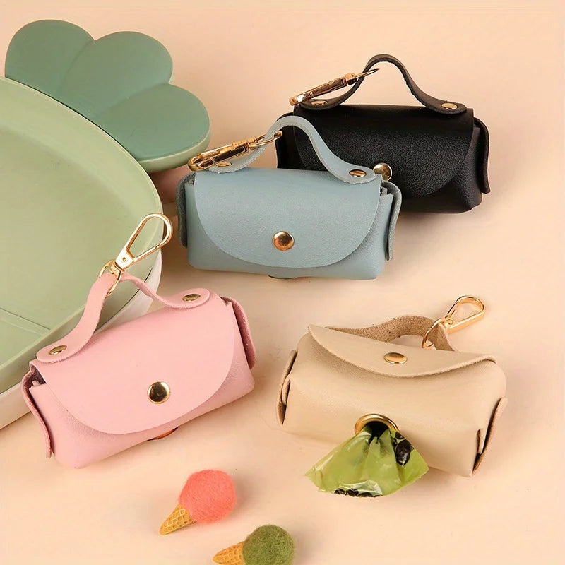 Portable Dog Waste Bag Dispenser With Leather Clip - Durable Polyester