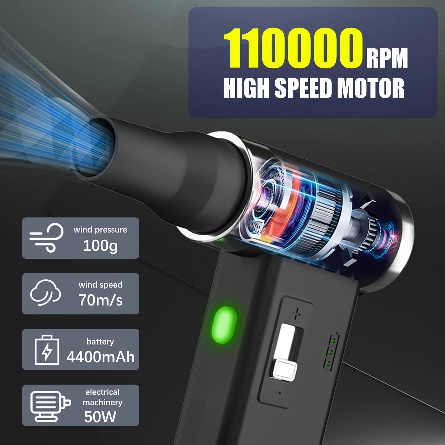 Mini Cordless Hair Dryer Multifunctional Electric Air Duster Hair Dryer Travel Portable USB Rechargeable Negative Ion Hair Dryer