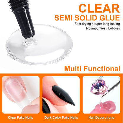 Quick-Dry Nail Glue，Semi solid Super Strong Adhesive For Press-On Nails，Rhinestones，Acrylic Nails，Fake Nail，No need UV/LED Cured