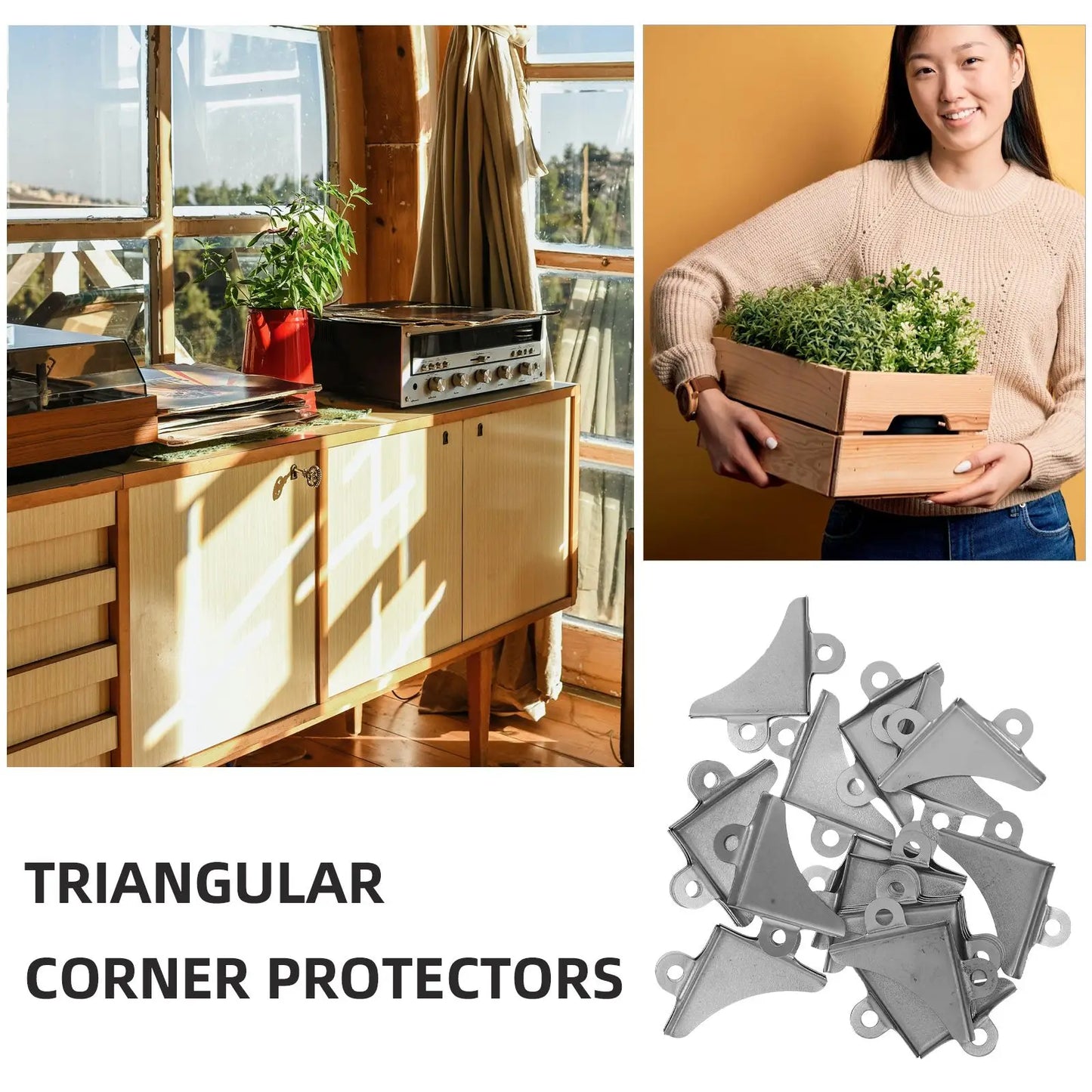 Metal Corner Protectors Durable Iron Triangular Design Protective Guards Silver For Boxes Wood Cases Furniture Hardware