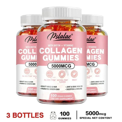 Collagen Gummies - Promotes Hydrated Skin, Healthy Hair, Stronger Nails, Reduces Wrinkles, and Improves Immunity Vegan
