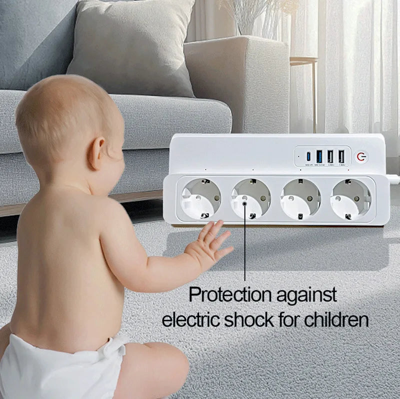 Smart Power Strip Zigbee 3.0 16A PD20W Fast ChargingSmart Multiple Socket Wall Mounted Timer Voice Control and Remote Control