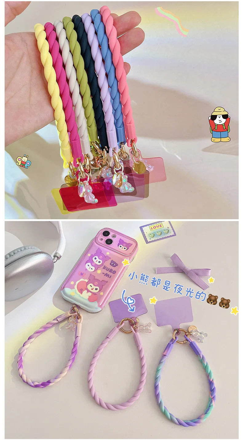 Luminous Bear Silicone Mobile Phone Lanyard Round Soft Ring Mobile Phone Chain Silicone Wrist Anti-loss Mobile Phone Lanyard