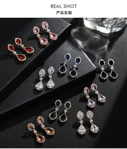 Fashion necklace accessories women's earring Jewelry sets bride's wedding zircon water drop girls earrings for women jewellery
