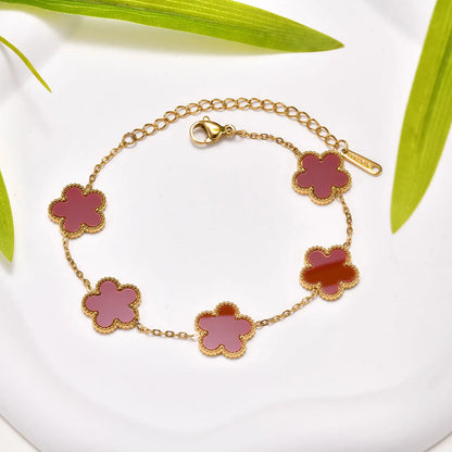 Vnox Stainless Steel Colorful Clover Cute Hand Bracelet For Woman Fashion Five Leaf Flower Lucky Jewelry Accessories Gift To Her