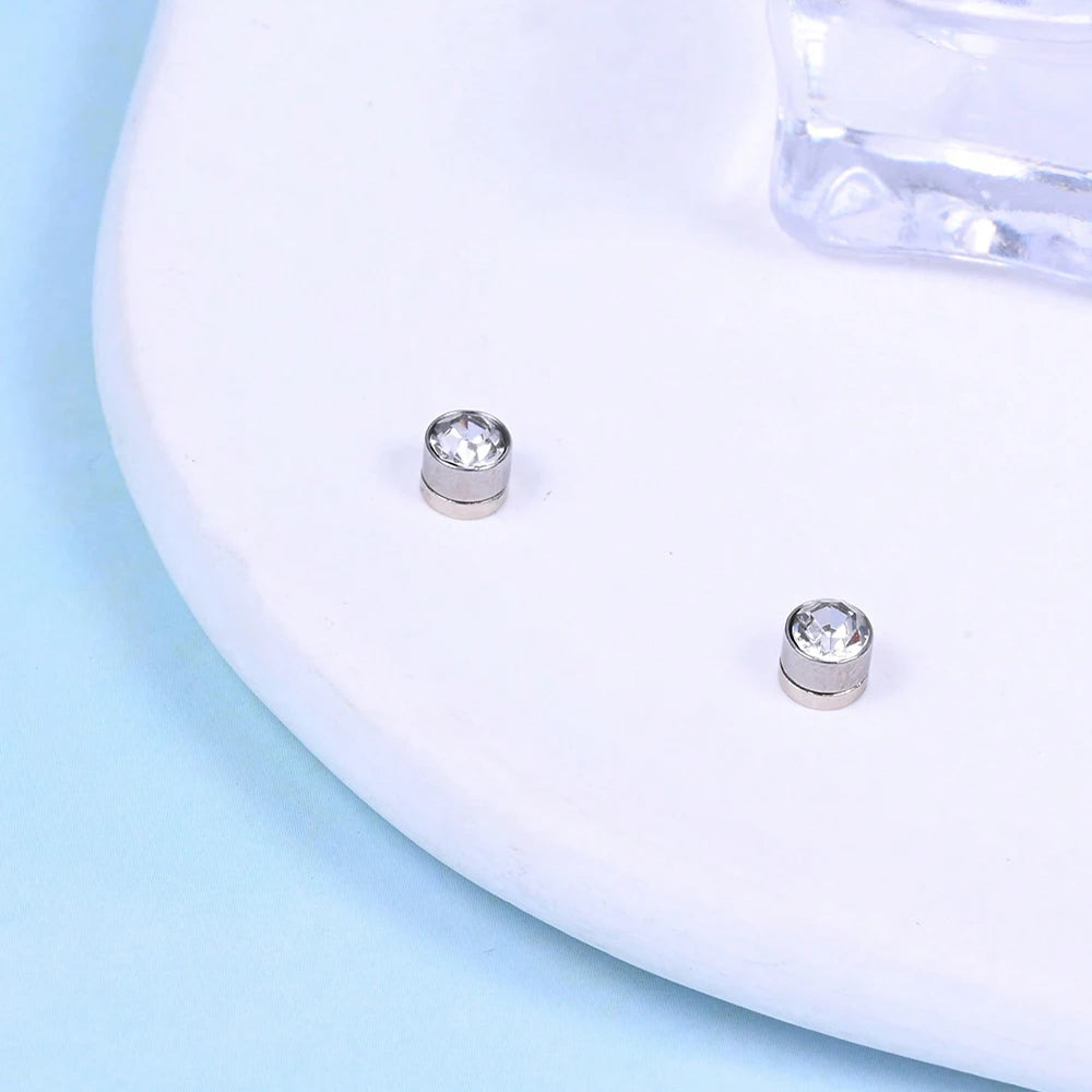 1Pair Stainless Steel Fake Ear Ring Studs CZ Dia 3-5mm Faux Non Pierced Ear Ring Ear Cuff For Women Men No Piercing Body Jewelry