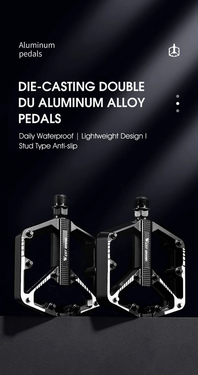 WEST BIKING DU Bearing Bicycle Pedal Anti-slip Cycling Pedal Ultralight Aluminum Alloy MTB Road Bike Pedal Bike Accessories