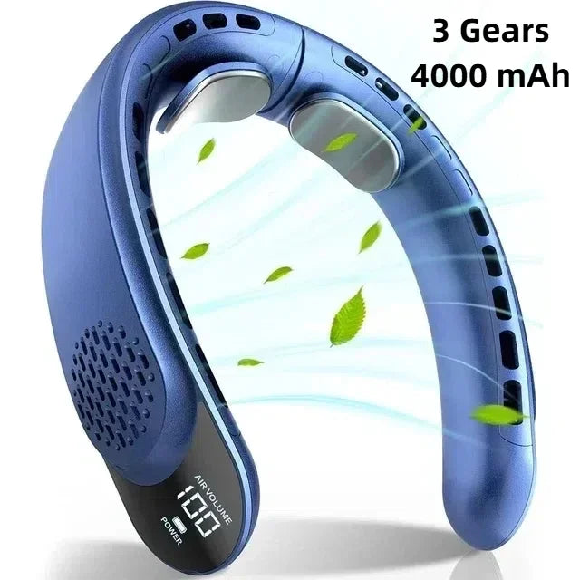 4000mAh Leafless Portable Neck Fan 3 Gears Adjustable Super Strong Wind Fast Cooling Multi-Function Digital Display Neck Fan