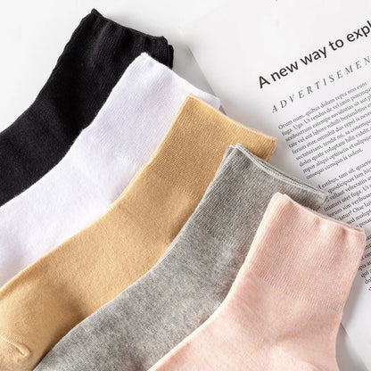 5 Pairs Diabetic Non Binding Socks for Women Pregnant Woman Elderly Long Socks Comfortable Breathable Black White Socks Women