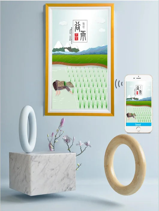 21.5-65 Inch Wall-mounted Digital Photo Frame Solid Wood Smart Advertising Machine Digital Electronic Art Painting LCD Screen